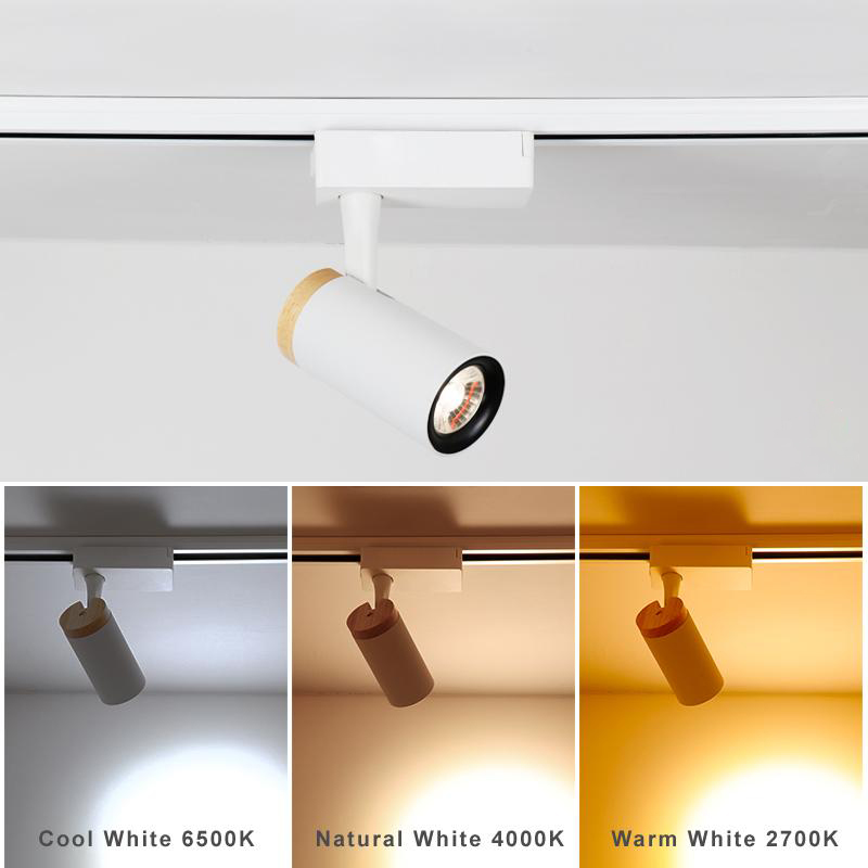 Modern LED track lights with 5W/10W COB spotlights for retail displays in shoe stores, clothing shops, and exhibition showrooms