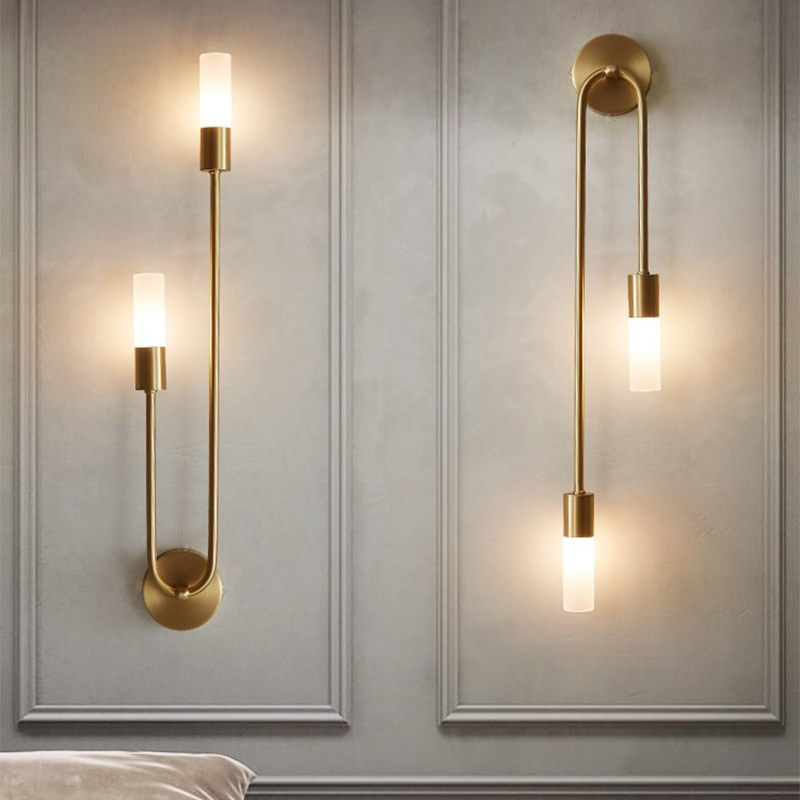 Modern LED wall lamp in gold for stylish interior decor in Nordic living rooms, kitchens, halls, bedrooms, and bathrooms