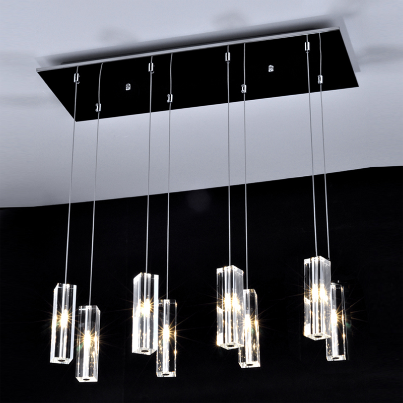 Modern linear rectangle pendant lights for dining areas and kitchens with vintage cord suspension