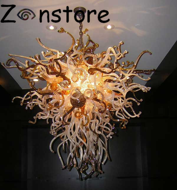 Modern living room amber-colored elegant chandelier with hand-blown glass and LED lighting