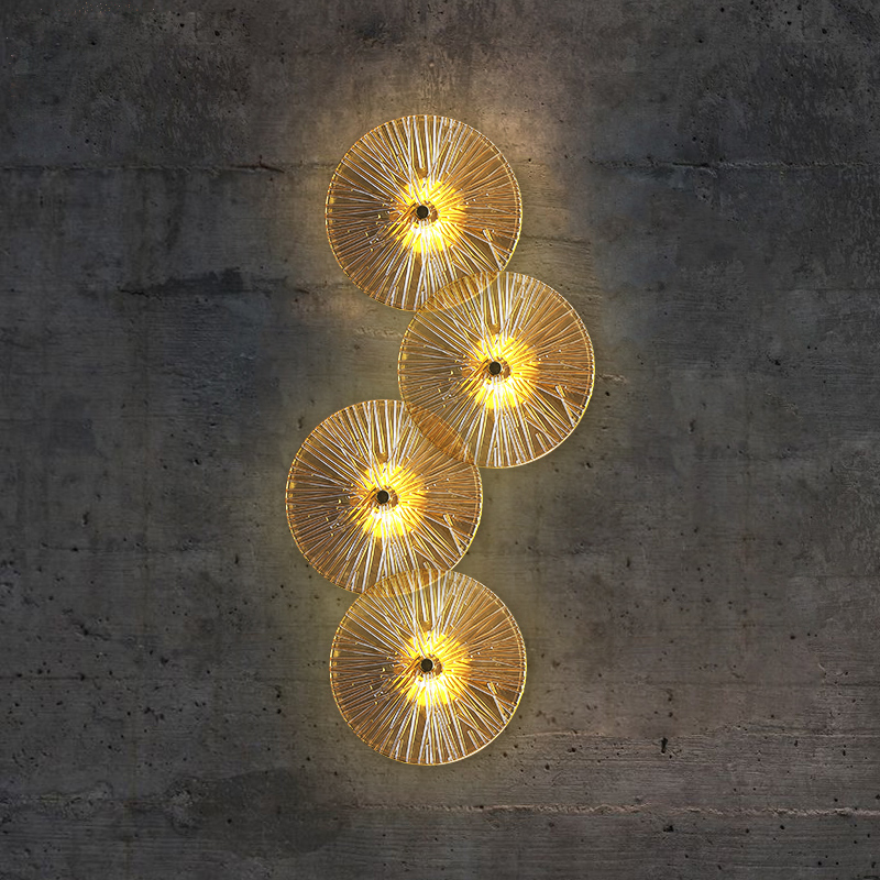 Modern minimalist circular wall lamp with Nordic-style glass for hotel, living room, TV background, bedroom, and indoor LED lighting in hallways