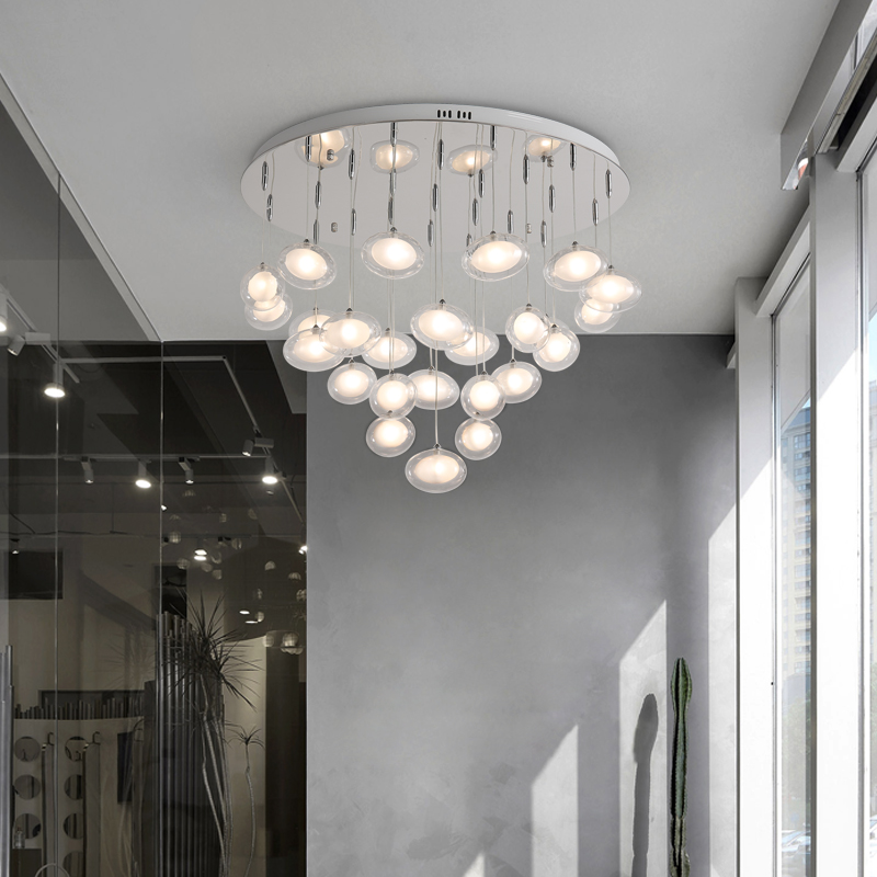 Modern minimalist LED chandelier featuring Nordic-style glass sphere pendants for bedroom and living room lighting