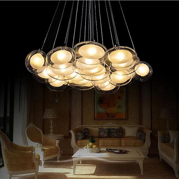 modern minimalist LED glass chandeliers for dining and living rooms, pendant light fixture model AC85265V