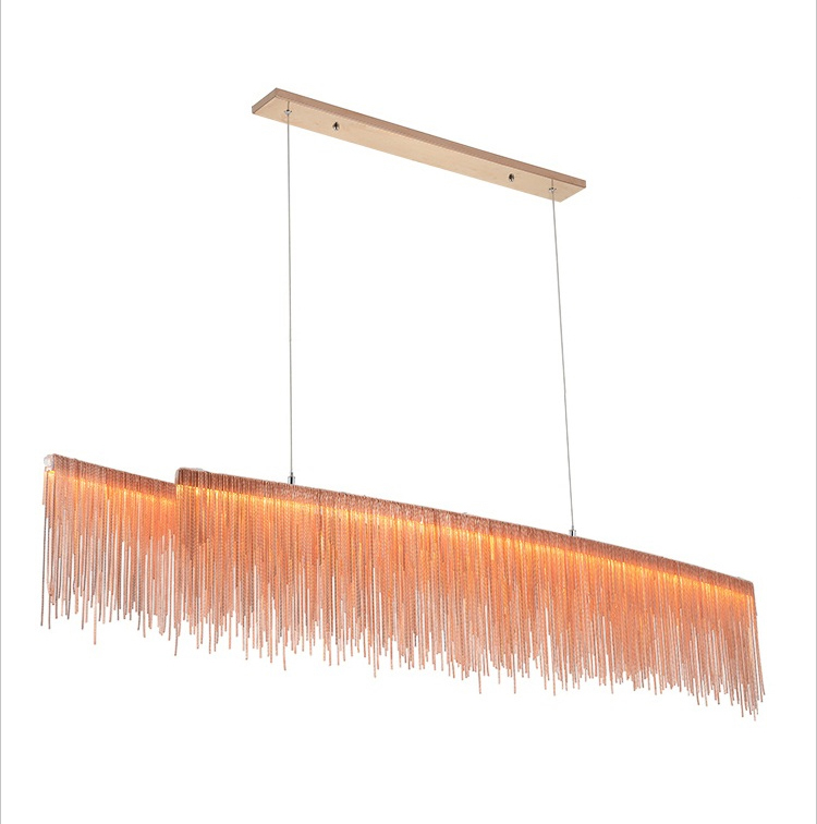 Modern minimalist LED pendant lights with aluminum chain design for living rooms, bars, and restaurants