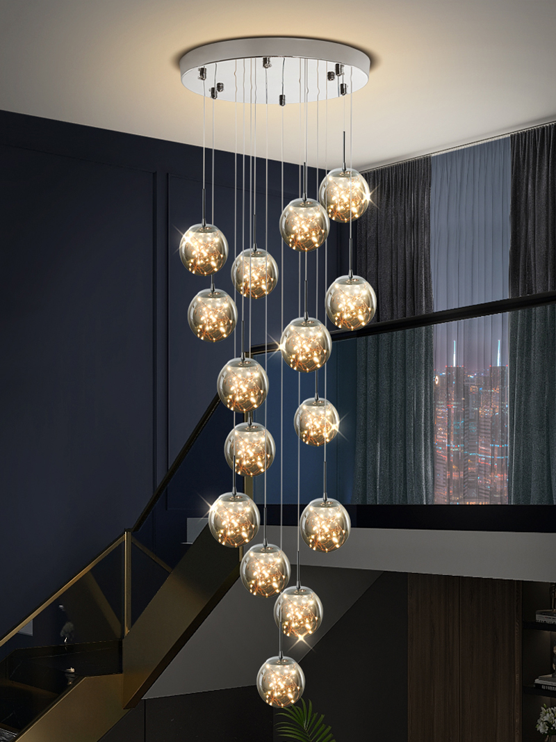 Modern minimalist pendant lamps featuring a starry staircase design, ideal for long hanging light fixtures in duplex floors, restaurants, villas, hotels, and living spaces