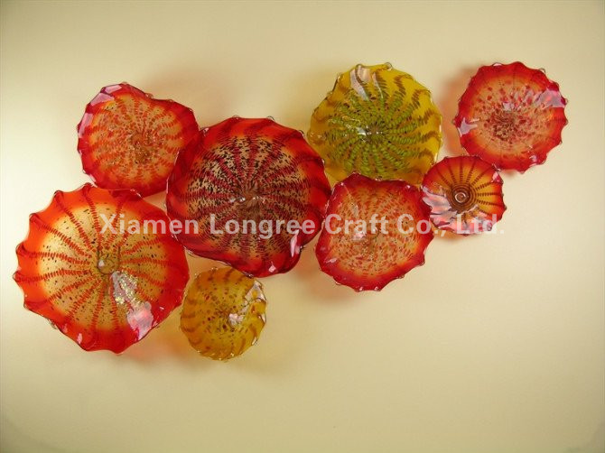 Modern multicolored glass plate wall art for home, hotel, restaurant, or villa decor featuring handcrafted stained glass hanging plates