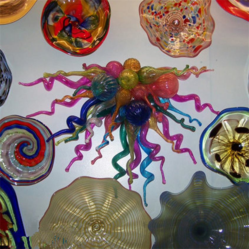 Modern multicolored Murano glass LED wall lamps featuring handcrafted floral designs in Turkish style, measuring 24x24 inches for mounted display