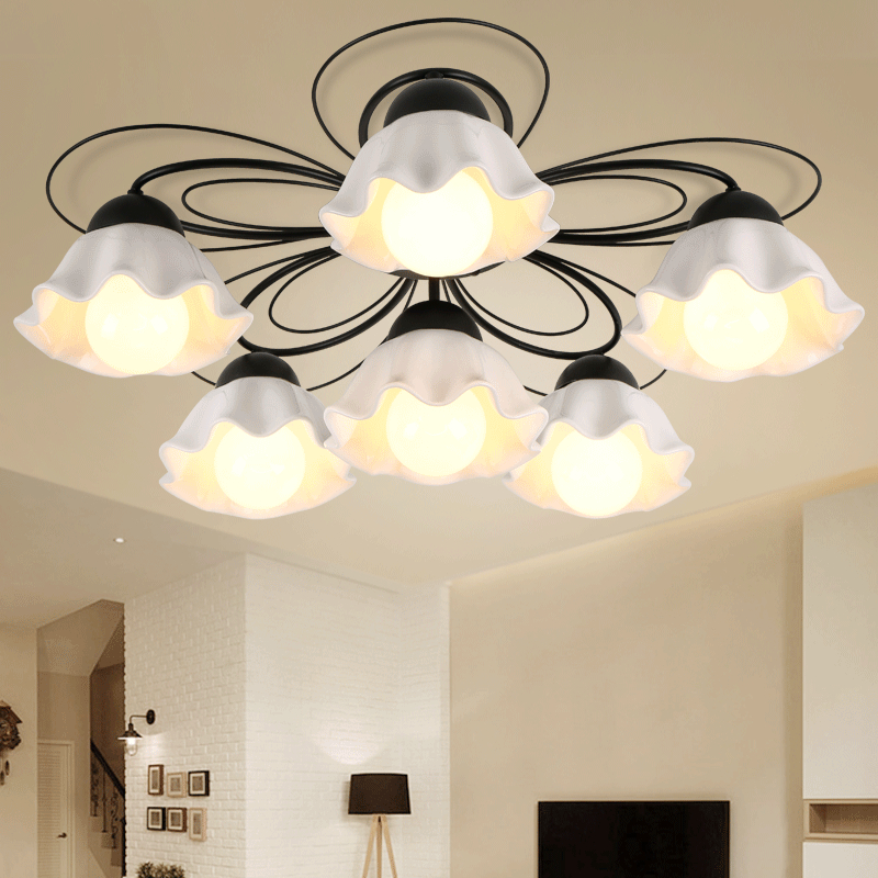 Modern Nordic-style LED ceiling lights with floral designs for living and dining rooms