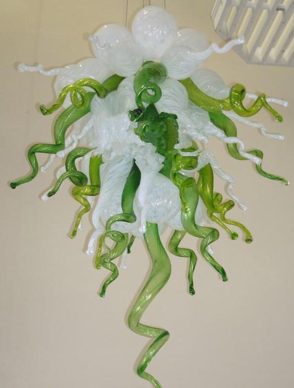 Modern pastoral-style hotel wedding chandeliers with green and white floral Murano glass lighting