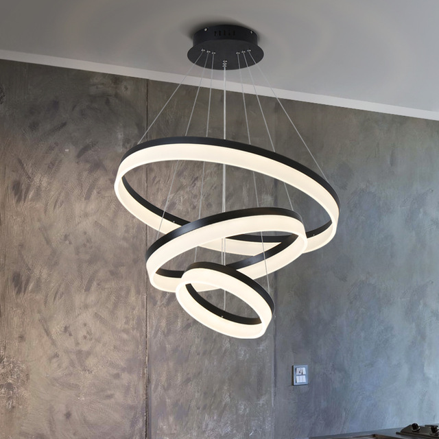 Modern pendant chandelier with circular LED lighting for living and dining rooms