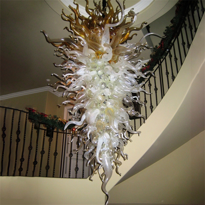 Modern pendant chandelier with handcrafted glass, 60cm wide and 150cm tall, ideal for bedroom or living room decor