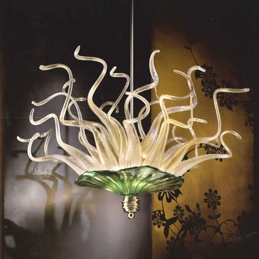 Modern pendant lamps featuring handcrafted Murano glass flowers with LED lighting for contemporary living room decor