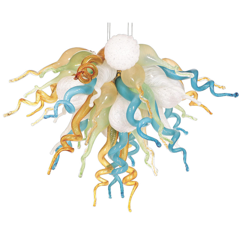 Modern pendant lamps with handcrafted glass shades and LED lighting, available locally
