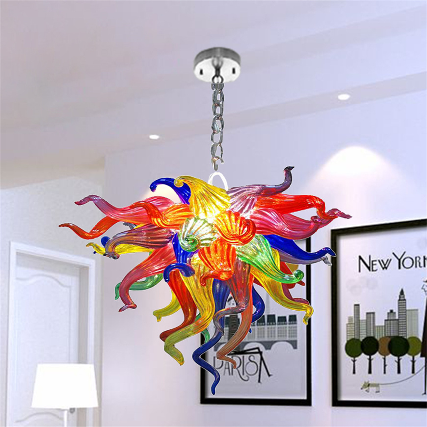 Modern pendant light with hand-blown glass chandelier, 40cm diameter, ideal for designer rooms and kitchen decor
