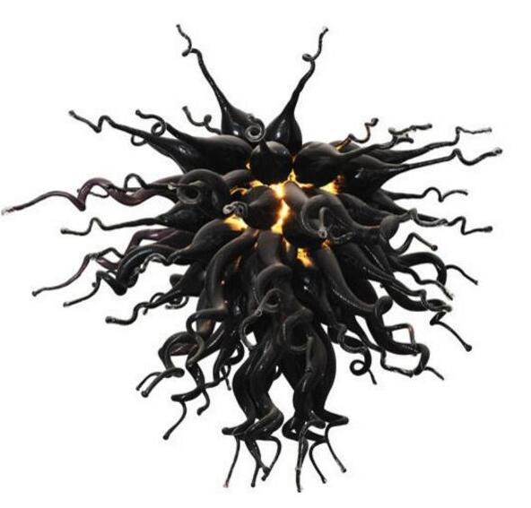 Modern pendant lighting fixtures with energy-efficient bulbs, crafted from hand-blown black glass in Italy