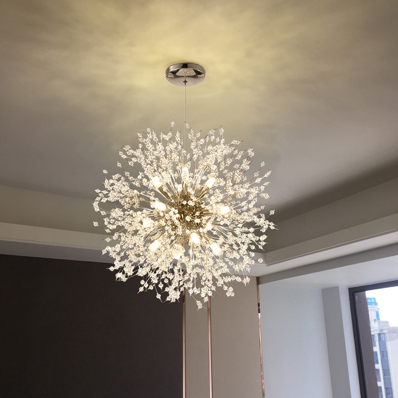 Modern pendant lighting with spherical crystal design for living rooms, bedrooms, and restaurants