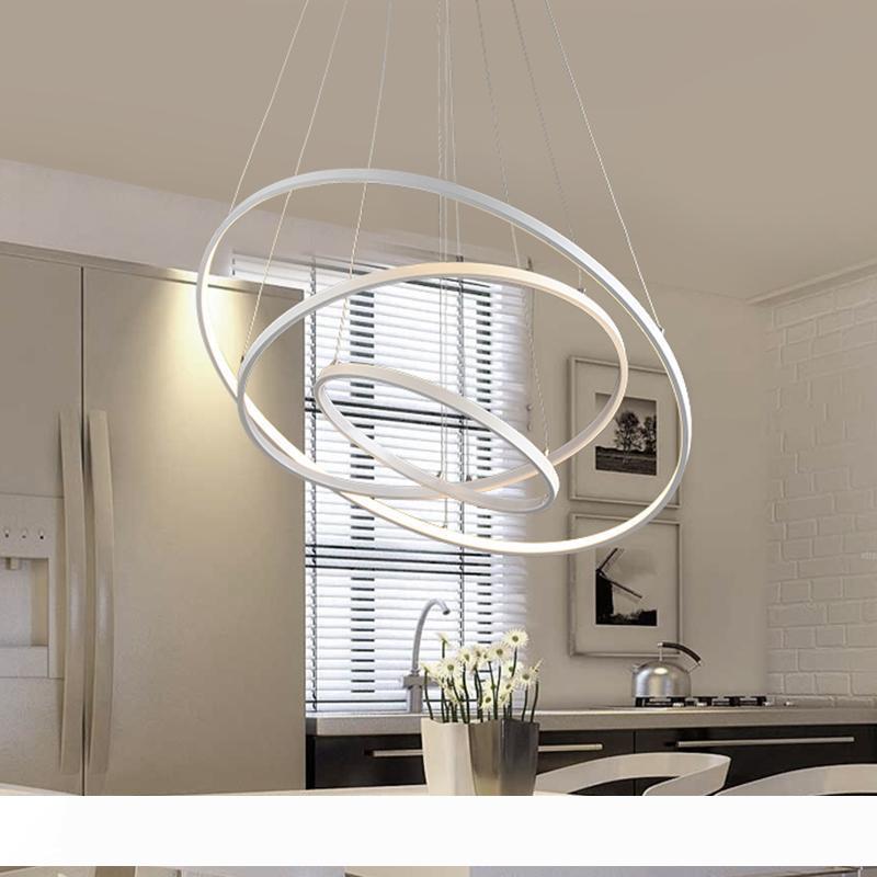 Modern pendant lights for living and dining rooms featuring 3, 2, or 1 circle rings with acrylic and aluminum body, LED ceiling lamp fixtures