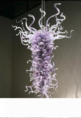 Modern purple glass crystal chandelier for elegant foyers, staircases and lobbies with flush mount ceiling light