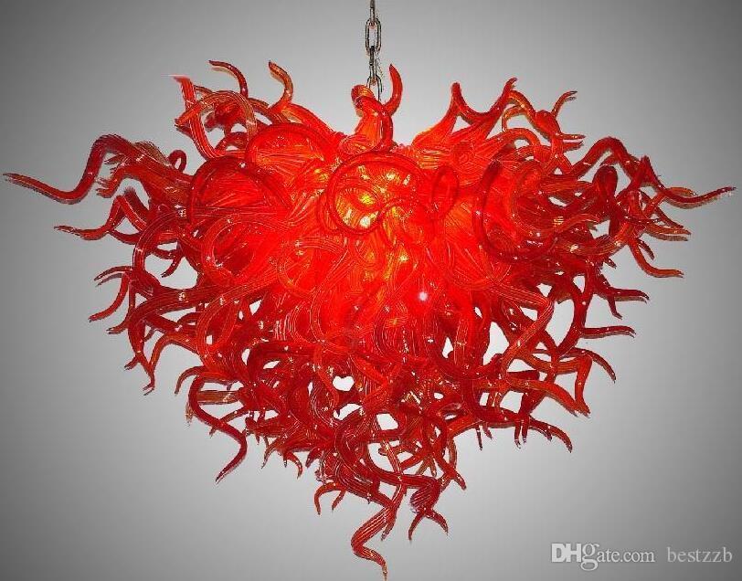 Modern rattan flower red blown glass chandelier with EC UL certified LED bulbs and mini glass pipes for DIY lighting projects