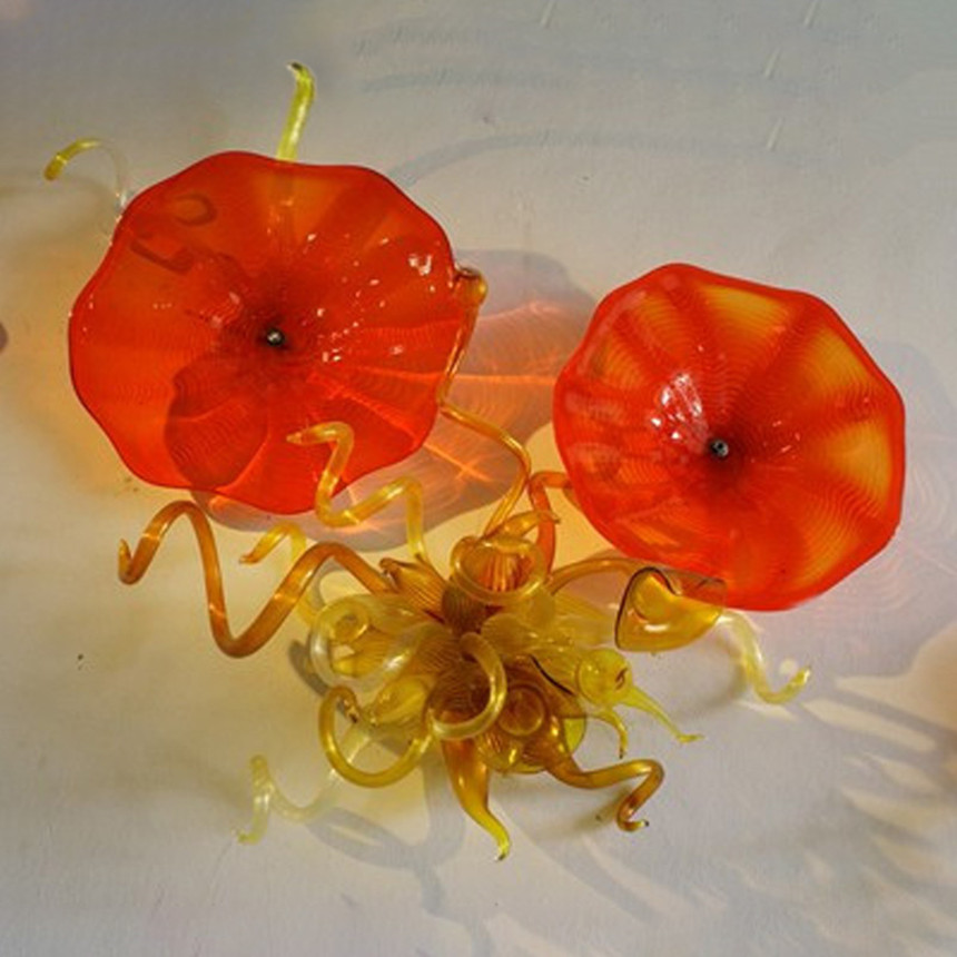 Modern red and gold LED art lamps with energy-saving blown glass wall lights for interiors, size 28x28 inches