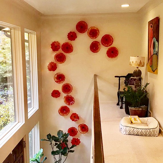 Modern red Murano glass floral plates for villa hotel wall decor