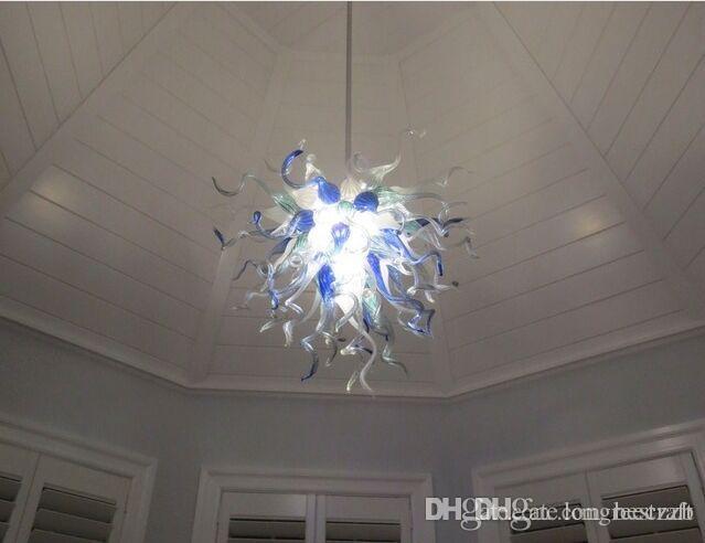 Modern Romantic Blue Hanging LED Chandeliers with Blown Glass Shades, 110v-240v Voltage