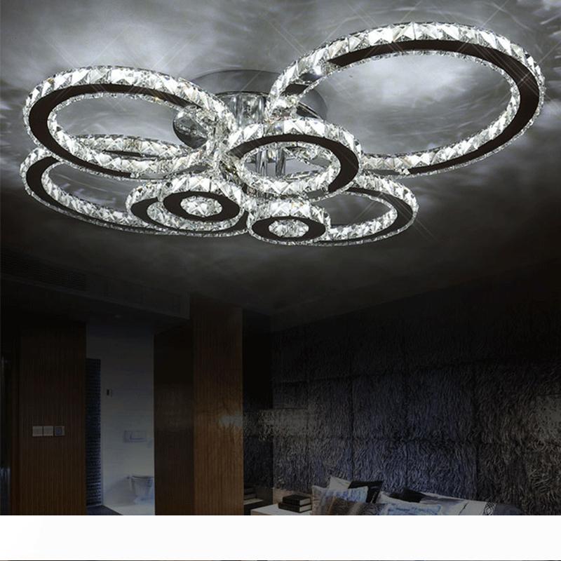 Modern round crystal chandelier light flush mounted ceiling lamp for living room, bedroom, and dining room