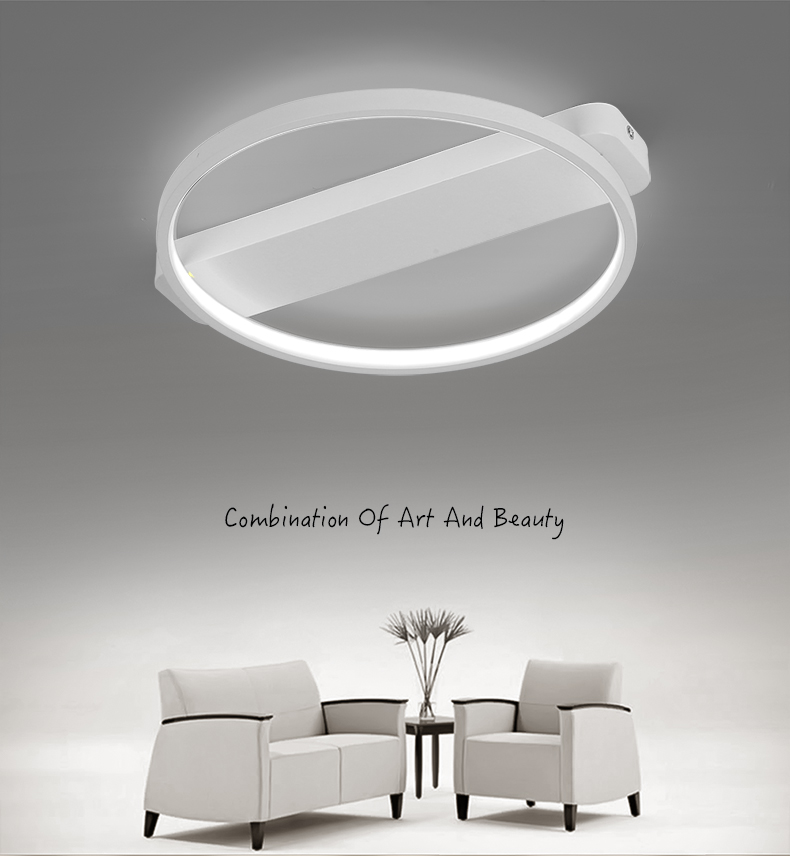 Modern round LED ceiling lamp in black or white for living spaces