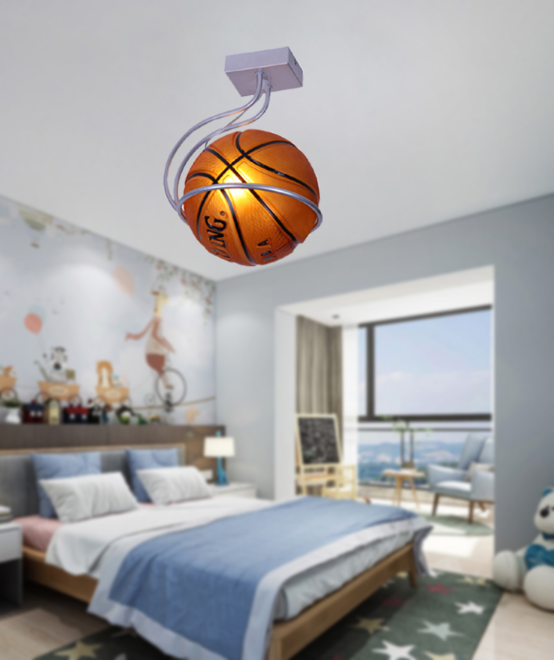 Modern simple ceiling lights for kids' bedrooms featuring football and basketball themed surface-mounted fixtures
