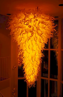 Modern, sleek colored chandeliers with blown glass Italian-style pendant lighting for home decor