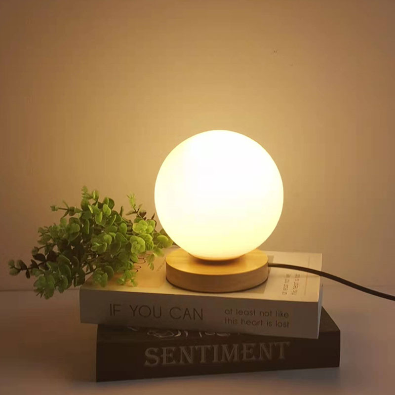 Modern Solid Wood & Glass Nightstand Lamp - Ideal for Home Offices and Bedrooms