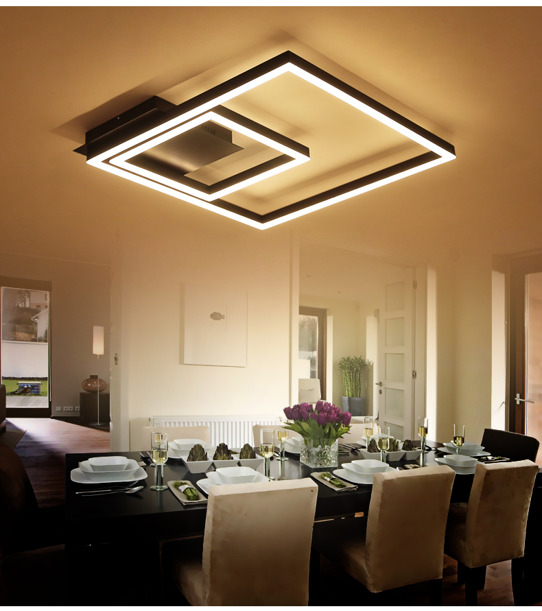 Modern square LED ceiling light in aluminum for living spaces