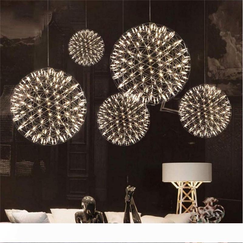 Modern stainless steel ball LED chandelier with firework design for living rooms, restaurants, villas, and hotels