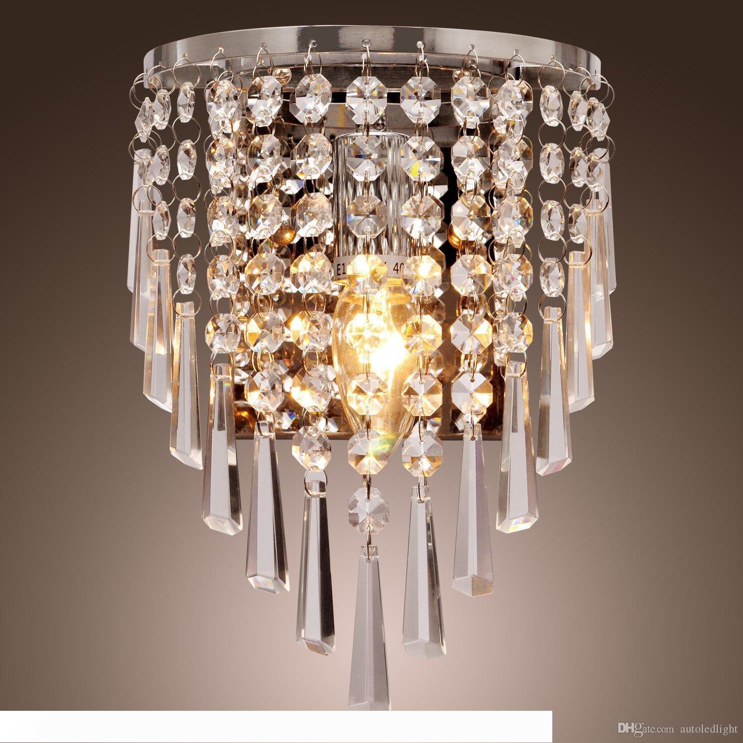 Modern stainless steel K9 crystal wall lamp for elegant bedroom bedside lighting