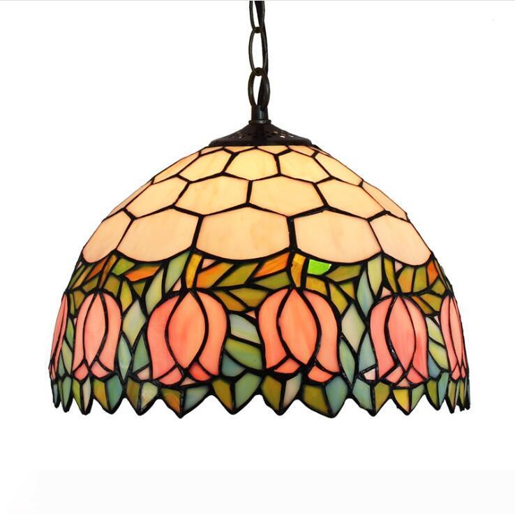 Modern Tiffany-style pendant light with pink rose and crystal accents, ideal for dining rooms or cafes
