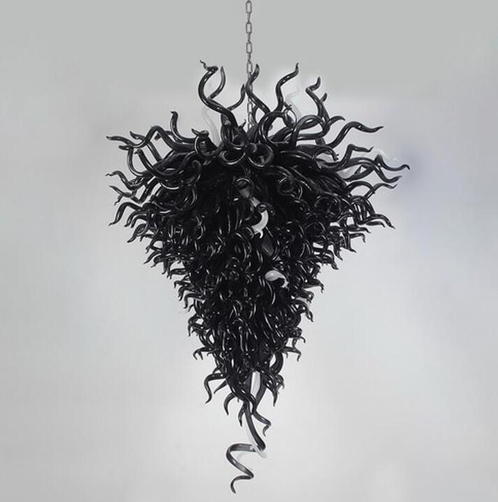 Modern Turkish LED chandelier with handcrafted glass floral pendant in sleek black design