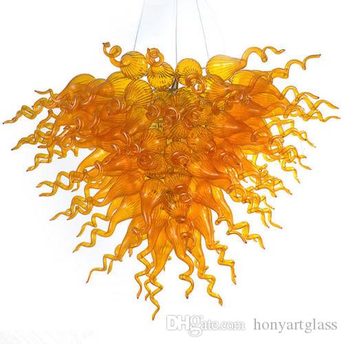 Modern Venetian handcrafted tiered glass chandelier in amber or red with LED lighting, CE and UL certified for living room art decor