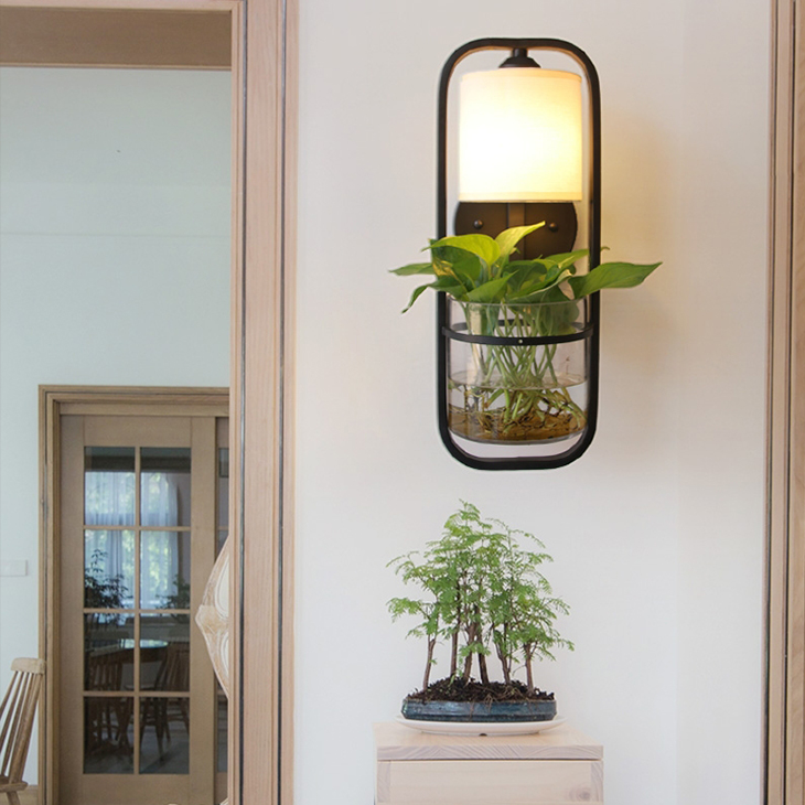 Modern wall lamp for plant decor in living rooms, bedrooms, bars, restaurants, clubs, hotels with iron and glass designs for aisle lighting