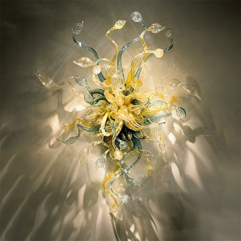 Modern Wall Lights Indoor Multicolor Handcrafted Blown Glass Sconce Custom American Murano Floral Art Home Decoration 16X28 Inches