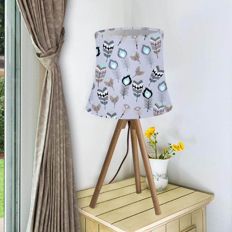 Modern washable cloth lampshades with feather prints for tables, floors, and chandeliers