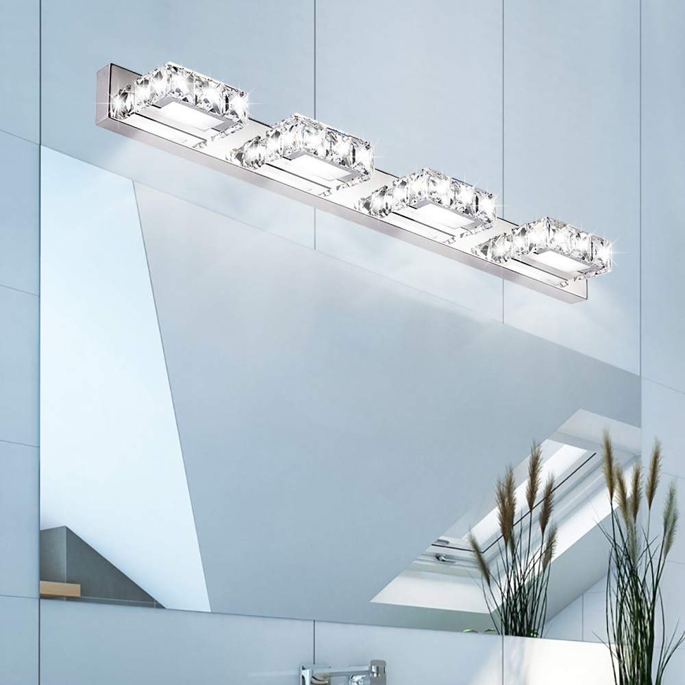 Modern waterproof LED wall light for bathrooms with Nordic art decor, featuring a square luxury crystal sconce design