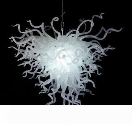 Modern white crystal chandelier with handcrafted glass and LED lighting for cafes, bars, museums, and restaurants