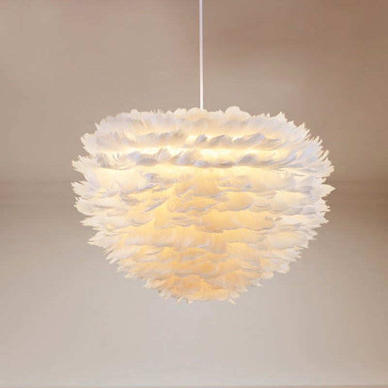 Modern white feather pendant LED light for stylish living and dining room decor