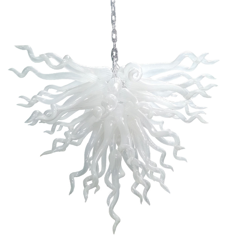 modern white glass LED chandelier, 24-inch pendant light for dining, bedroom, or living room