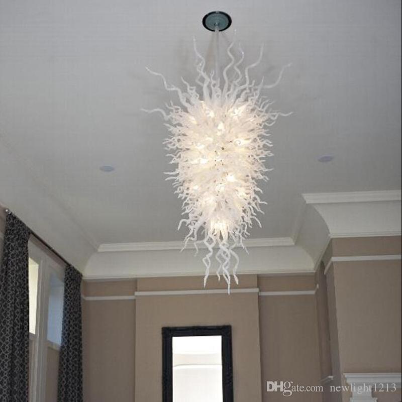 Modern white LED chandelier with hand-blown glass for contemporary home decor