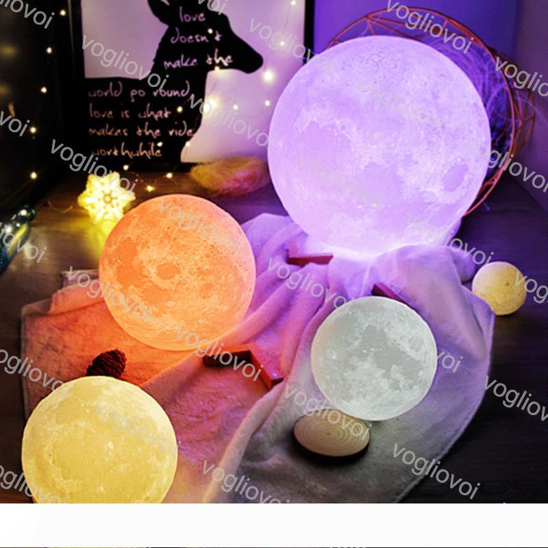 Moon Lamp in 10cm, 12cm, 13cm, 15cm, 18cm, and 20cm sizes with 3D printing, LED night light featuring 2 or 16 color options, USB-powered desk lamp with DHL shipping