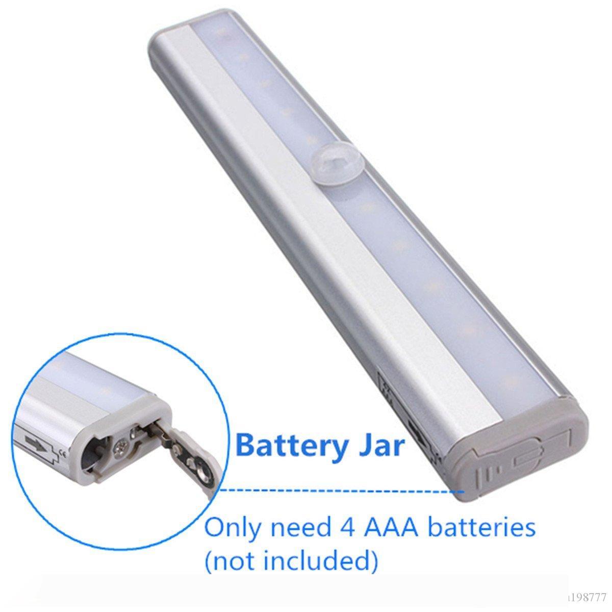 Motion Sensor Night Light Wall Light Cool White 10 LED Battery Powered Closet Stairs Bedroom Cabine Lighting Lamp