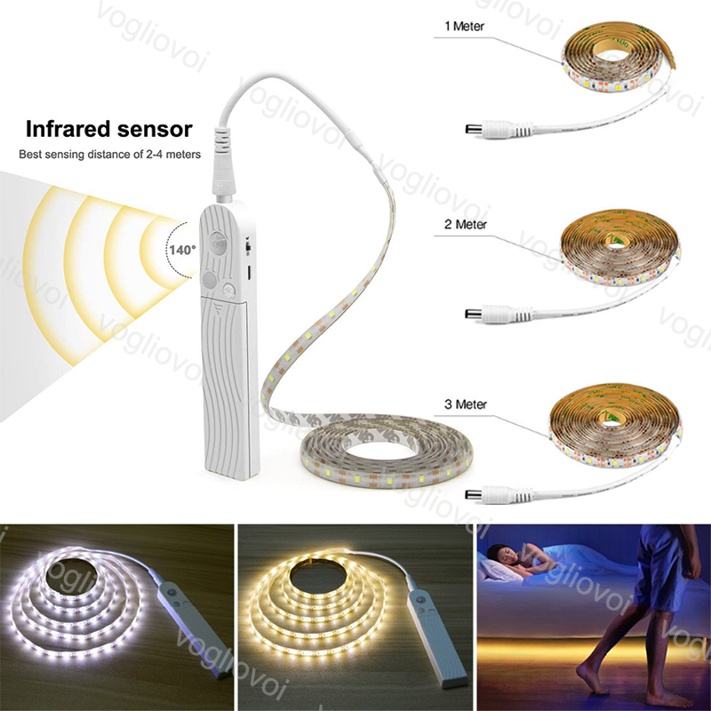 Motion-activated LED strips for cabinets, beds, stairs, and hallways in 1M, 2M, and 3M lengths with DHL shipping