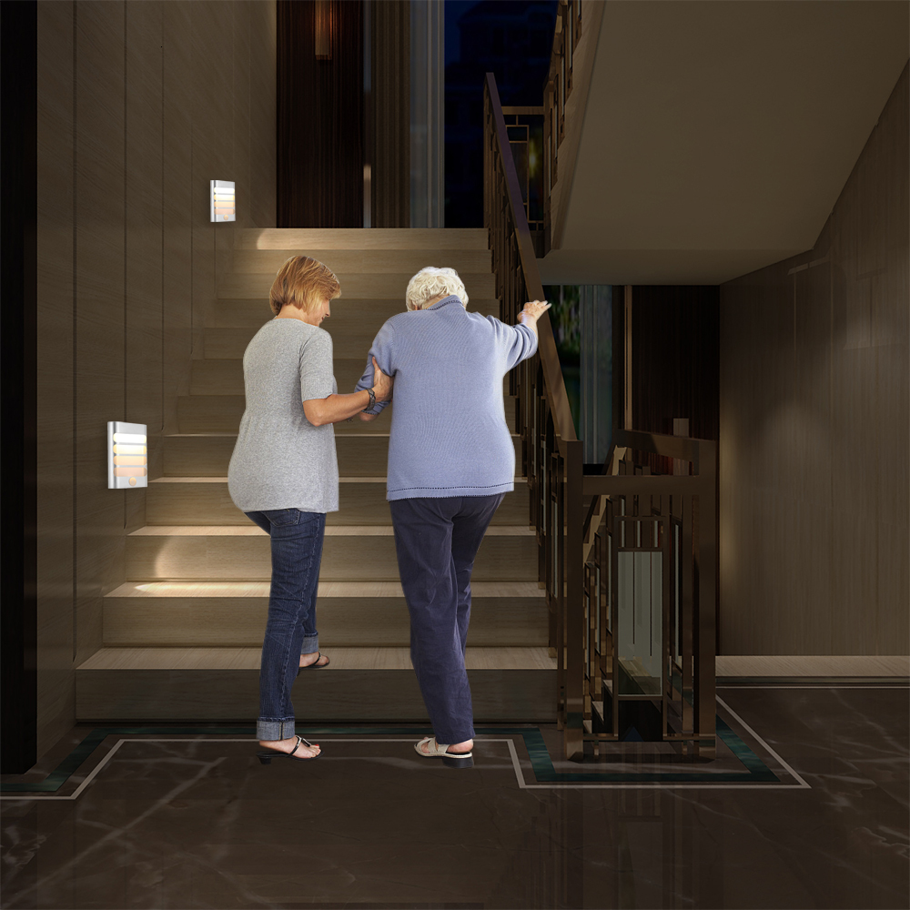 Motion-activated LED wall light with white/white hot lamp for nighttime use