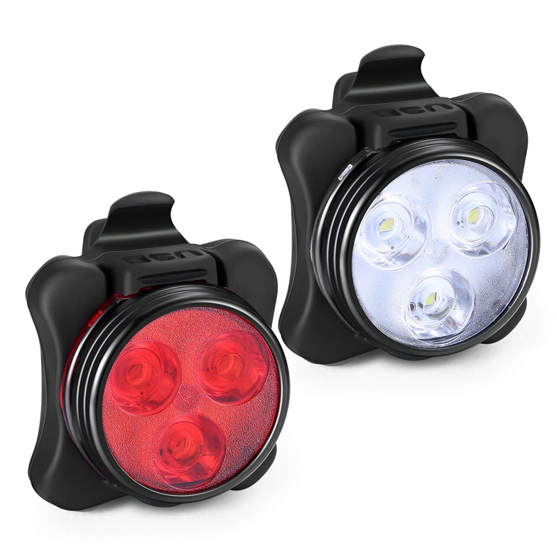 MTB LED bike light set with USB rechargeable front headlight and rear safety tail lamp